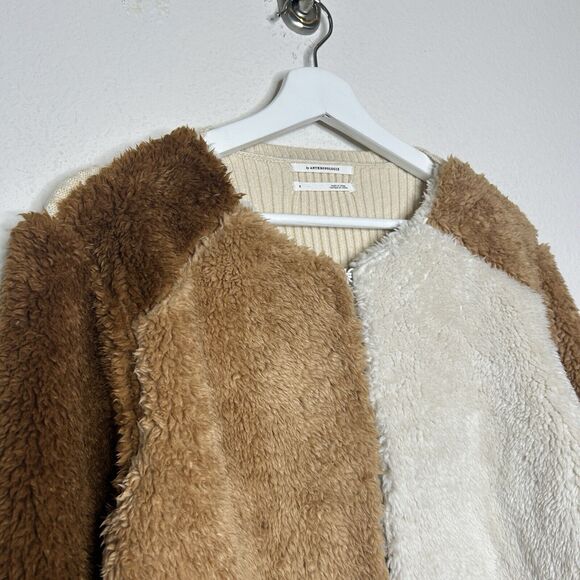 Anthropologie Furry Teddy Cream Colorblocked Cardigan Sweater S - Picture 2 of 9
